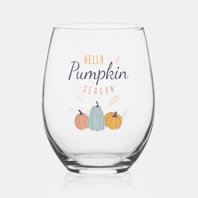 Hello Pumpkin Season Stemless Wine Glass (Front)