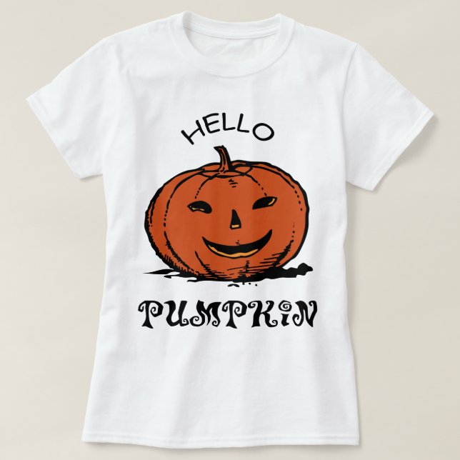 Hello Pumpkin Shirt, Womens Pumpkin Shirt, Fall T-Shirt (Design Front)