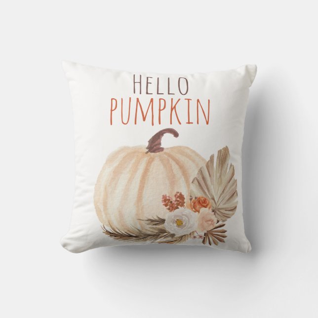 Hello Pumpkin Throw Pillow (Front)
