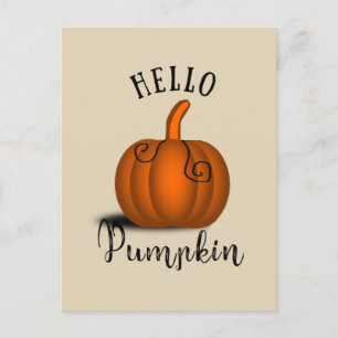 Hello pumpkin watercolor funny fall autumn postcard