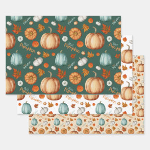 Hello Pumpkin Wrapping Paper Flat Sheet Set of 3