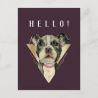 HELLO Purple Gold Pitbull Puppy Watercolor