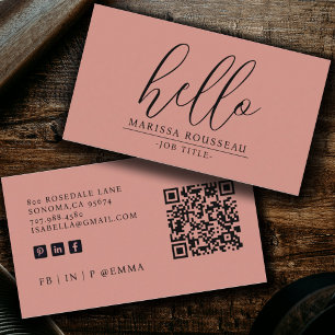 Hello QR Code Social Media Terracotta Business Card