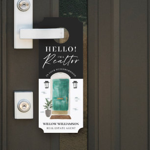 Hello Real Estate Agent Jade Watercolor Front Door Hanger