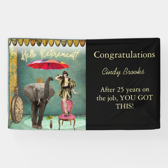 Hello Retirement Fun and Funky Personalised Party Banner (Horizontal)