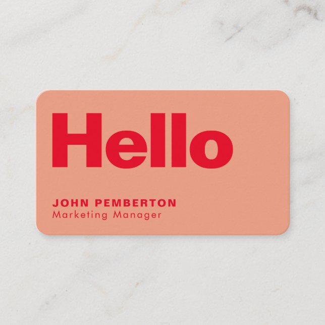 Hello Retro Modern Red and Pink Stylish Trendy Business Card (Front)
