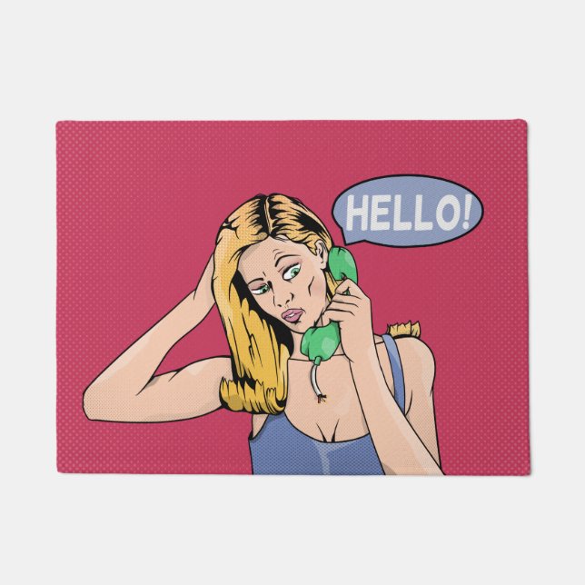 Hello Retro Phone Woman Doormat (Front)