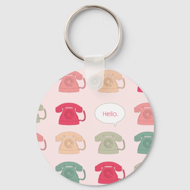 "Hello" Rotary Phone Pattern Key Ring (Front)