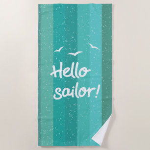 Hello Sailor Fun Boat Crew, Decking Blue Striped Beach Towel
