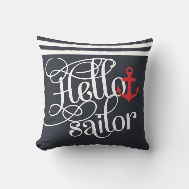 Hello Sailor! Retro Vintage Girly Nautical Cushion (Front)