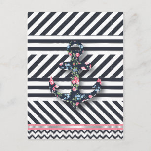 Hello Sailor! Retro Vintage Nautical Floral Anchor Postcard