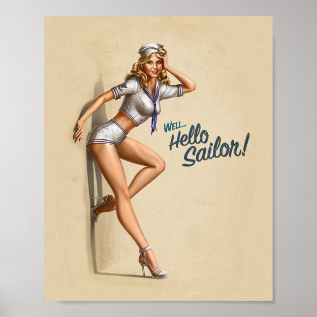 Hello Sailor Vintage Pin-Up Poster (Front)