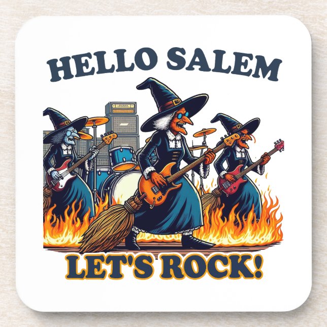 Hello Salem Massachusetts Witch Rock Band Coaster (Front)