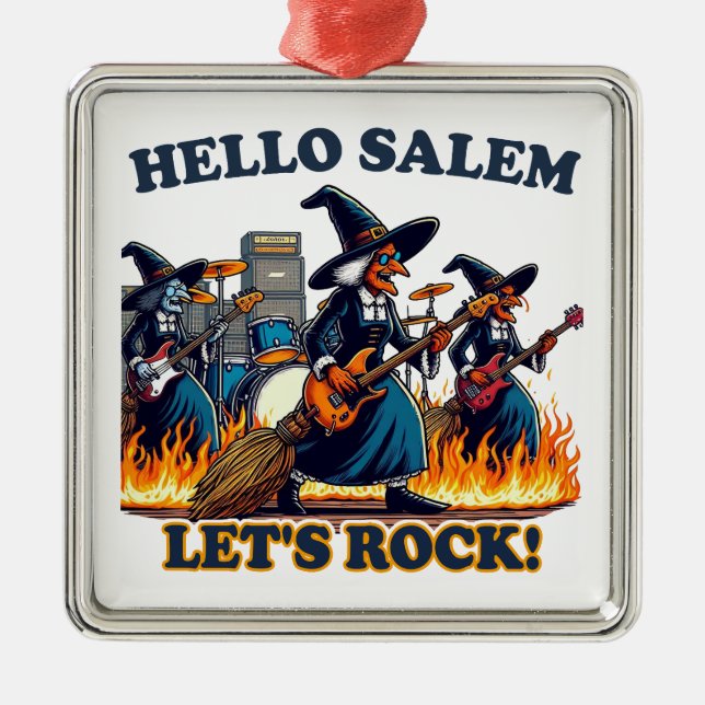 Hello Salem Massachusetts Witch Rock Band Metal Tree Decoration (Front)