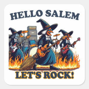 Hello Salem Massachusetts Witch Rock Band Square Sticker