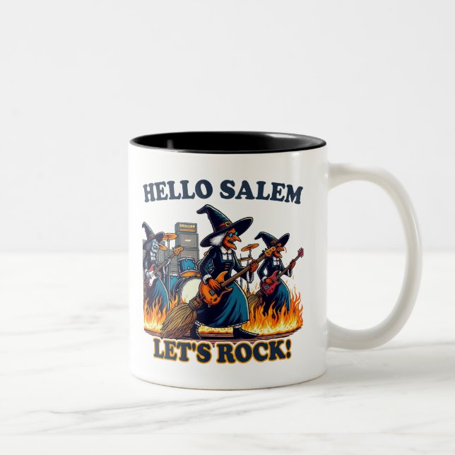 Hello Salem Massachusetts Witch Rock Band Two-Tone Coffee Mug (Right)