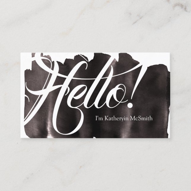 Hello Salutations Black & White Chic Stylish Business Card (Front)