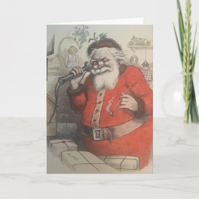 Hello, Santa?  Vintage Harpers Newspaper 1800s Holiday Card (Front)