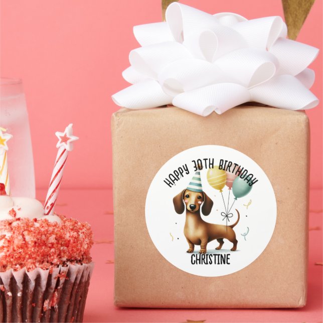 hello sausage dog dachshund dog lover birthday  classic round sticker (Party)