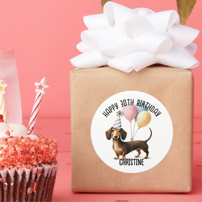 hello sausage dog dachshund dog lover birthday  classic round sticker (Party)