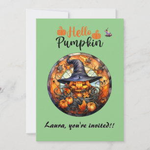 Hello Scary Hallowe'en Pumpkin Invitation
