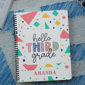 Hello school Grade colourful geometric custom name Notebook