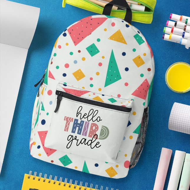 Hello school Grade colourful geometric Printed Backpack (Hello school Grade colorful geometric Printed Backpack)