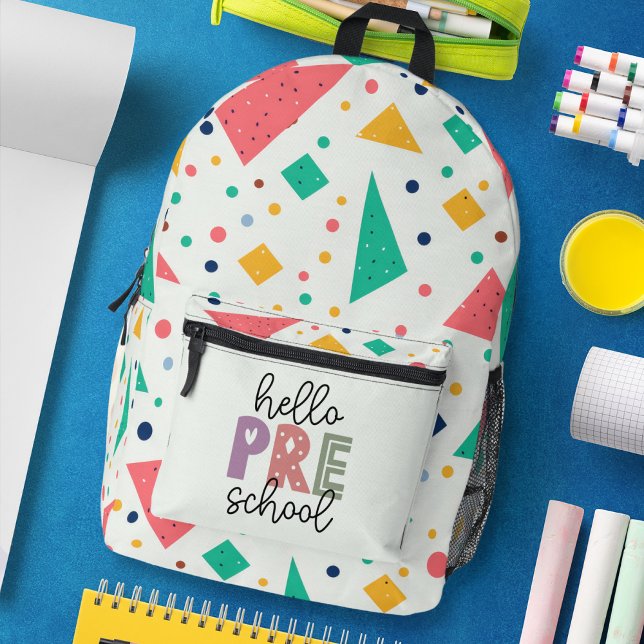 Hello school Grade colourful geometric Printed Backpack (Hello school Grade colorful geometric Printed Backpack)
