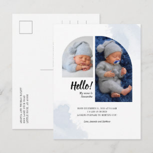 Hello Script 2 Photos Arch Baby Birth Announcement Postcard
