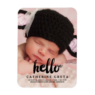 Hello Script   Baby Birth Announcement Magnet