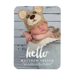 Hello Script   Baby Birth Announcement Magnet