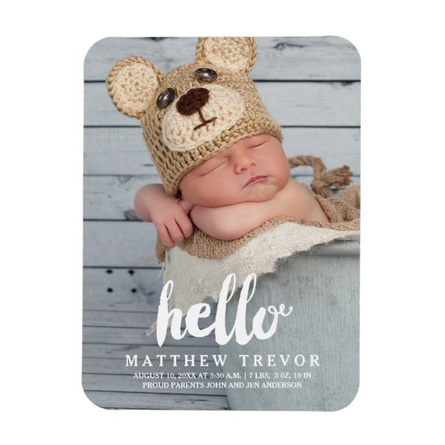 Hello Script | Baby Birth Announcement Magnet (Vertical)