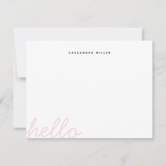 Hello Script Blush Pink Minimalist Personalised Card (Front)