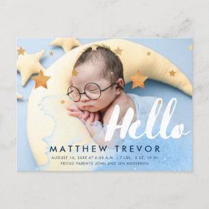 Hello Script Dreamy Baby Photo Announcement Postcard