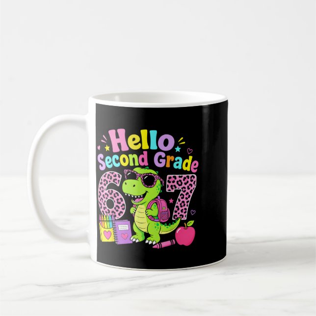 Hello Second Grade 67 T-Rex Pink Leopard First Day Coffee Mug (Left)