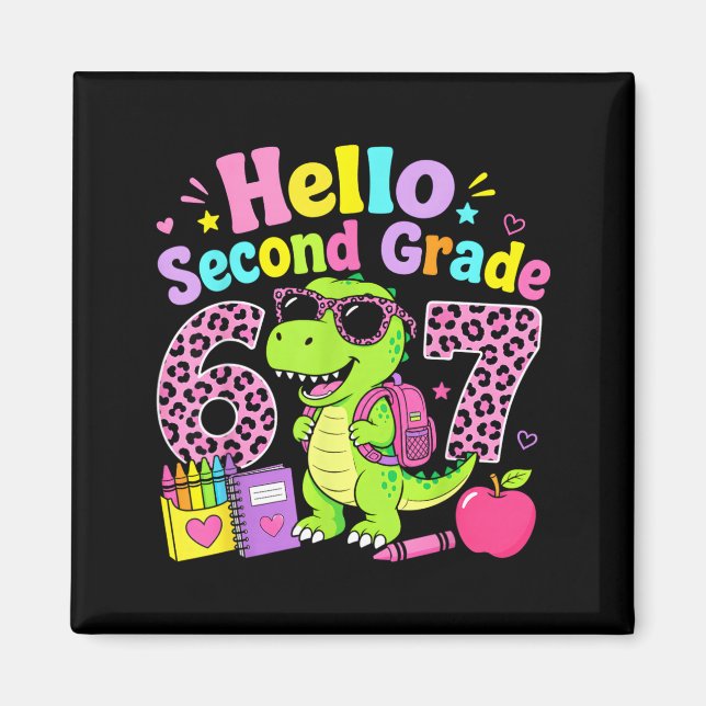 Hello Second Grade 67 T-Rex Pink Leopard First Day Magnet (Front)