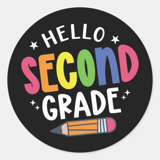 Hello second grade back to school classic round sticker (Front)