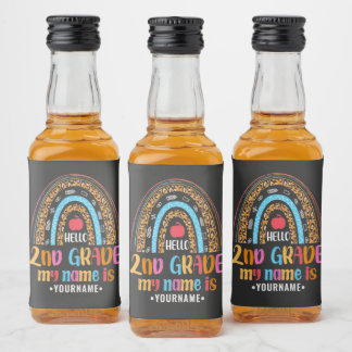 Hello Second Grade Back To School Gift Liquor Bottle Label