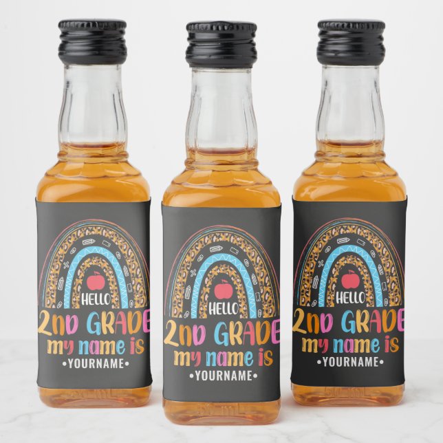 Hello Second Grade Back To School Gift Liquor Bottle Label (Bottles)