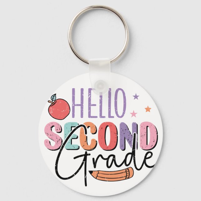 Hello Second Grade Back to School Key Ring (Front)