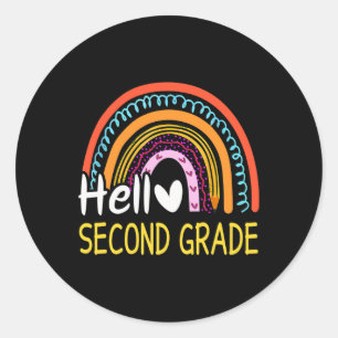 Hello Second Grade Back to School Rainbow 2nd Grad Classic Round Sticker
