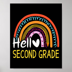 Hello Second Grade Back to School Rainbow 2nd Grad Poster