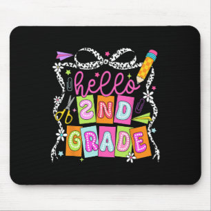 Hello Second Grade Back To School Teacher Girl Bow Mouse Mat