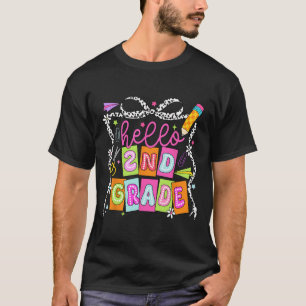Hello Second Grade Back To School Teacher Girl Bow T-Shirt