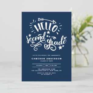 Hello Second Grade   Blue First Grade Graduation Invitation