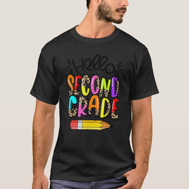 Hello Second Grade Boho Leopard Back To School Tea T-Shirt (Front)