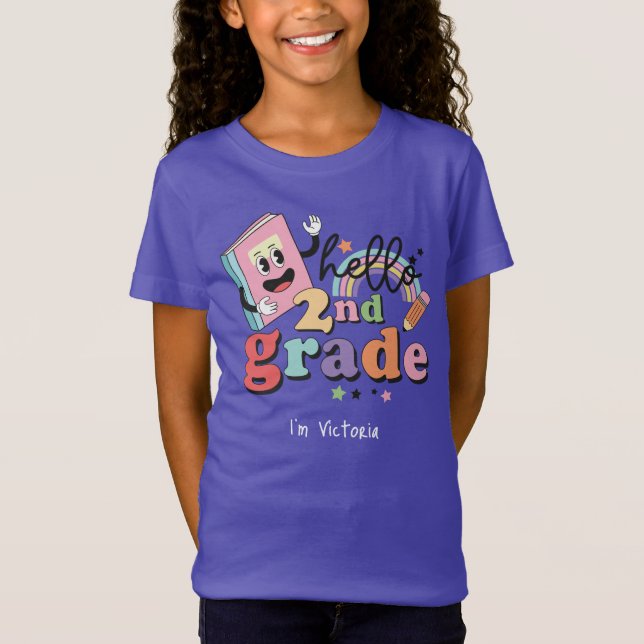 Hello Second Grade Colourful Elementary School T-Shirt (Front)
