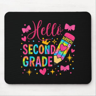 Hello Second Grade Colourful Pencil Tie Dye Back T Mouse Mat