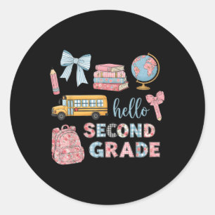 Hello Second Grade Coquette Bow Back To School Classic Round Sticker