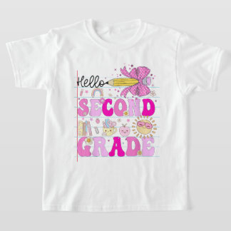Hello Second Grade Coquette Bow Teacher Girl T-Shirt
